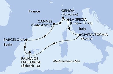 Středomořská pobřeží na MSC Grandiosa, plavba s českým průvodcem, plavba s dopravou