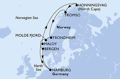 Z Hamburku na Nordkapp na MSC Preziosa, plavba s českým průvodcem