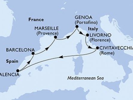 Itálie, Španělsko, Francie z Civitavecchia na lodi MSC Orchestra, plavba s bonusem