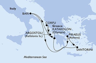Letní plavba z Řecka do Bari a zpět na MSC Sinfonia, plavba s českým průvodcem